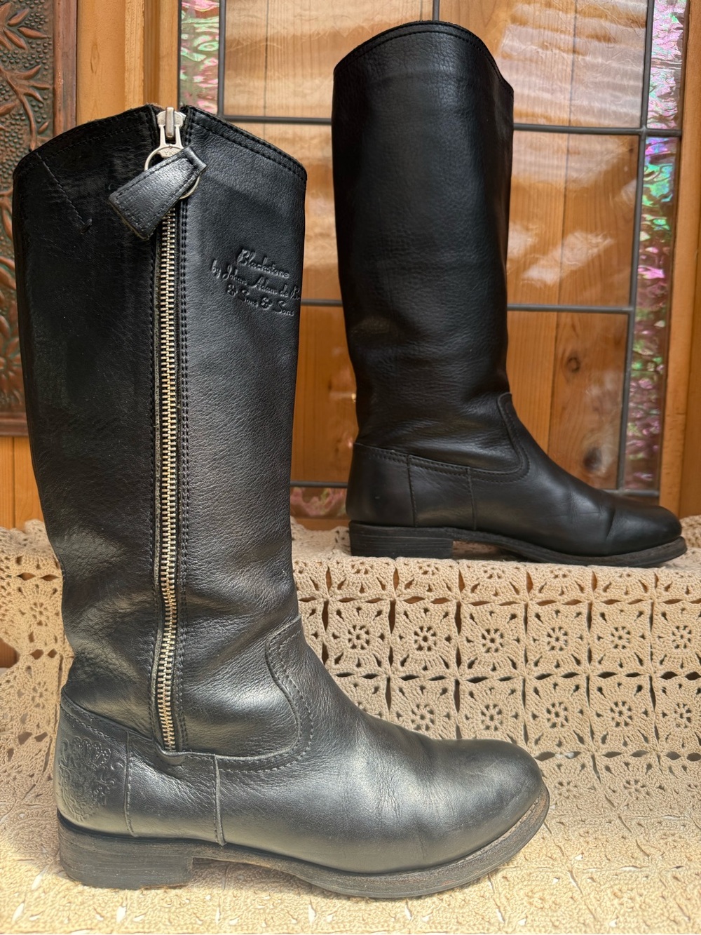 Blackstone Black Leather Tall Riding Boots Goodyear Welted Size 38 / US 7.5 - 8 - Picture 2 of 16